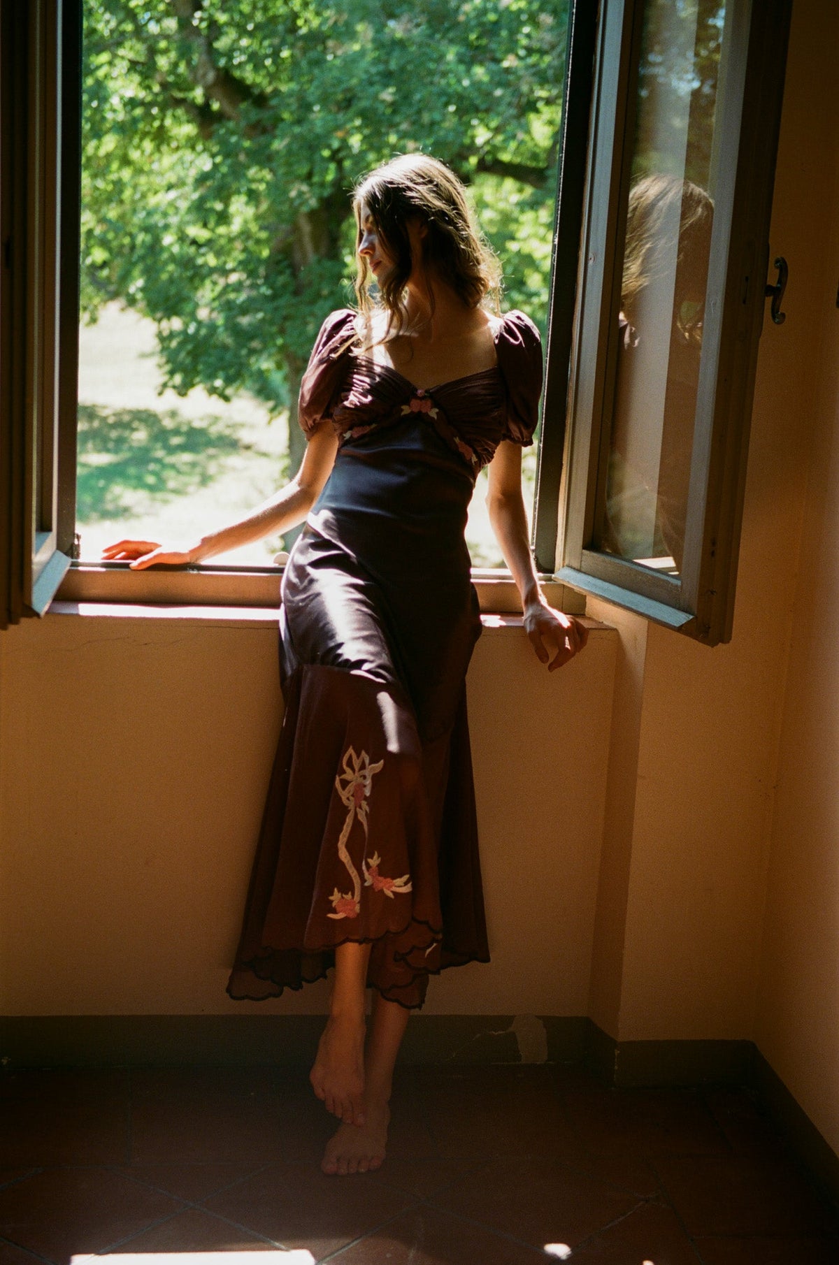 Loralai Midi Dress Chocolate Plum - For Love & Lemons