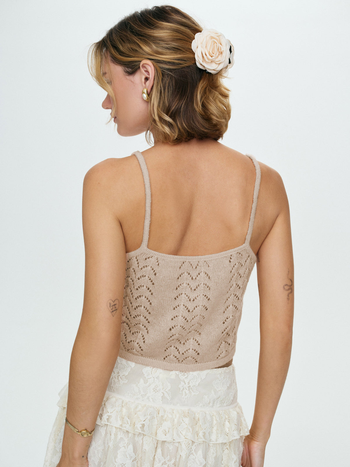 Evelyn Crochet Tank and Ruffle Cape Taupe - For Love & Lemons