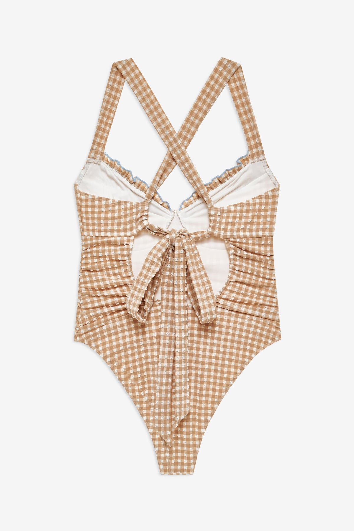 Puckered Gingham One Piece Tan - For Love & Lemons