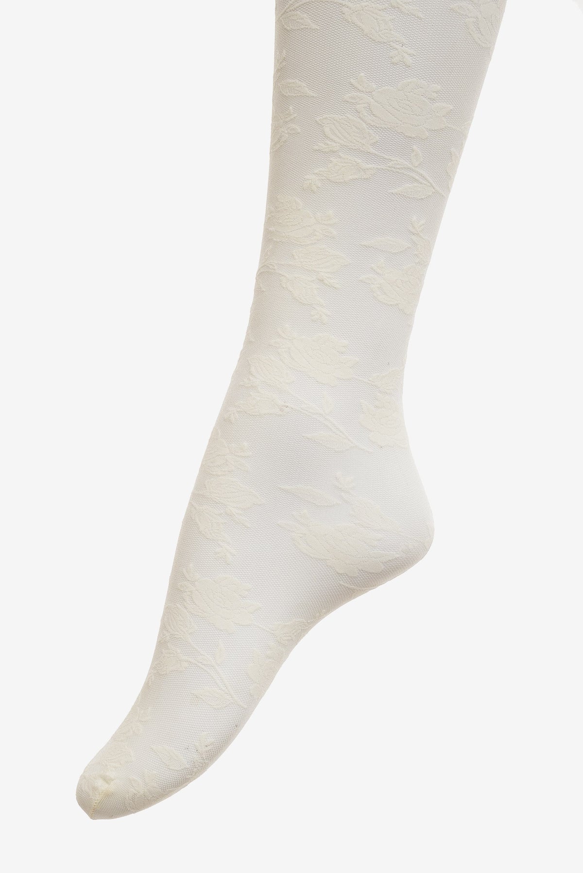 Floral Knit Tights White - For Love & Lemons