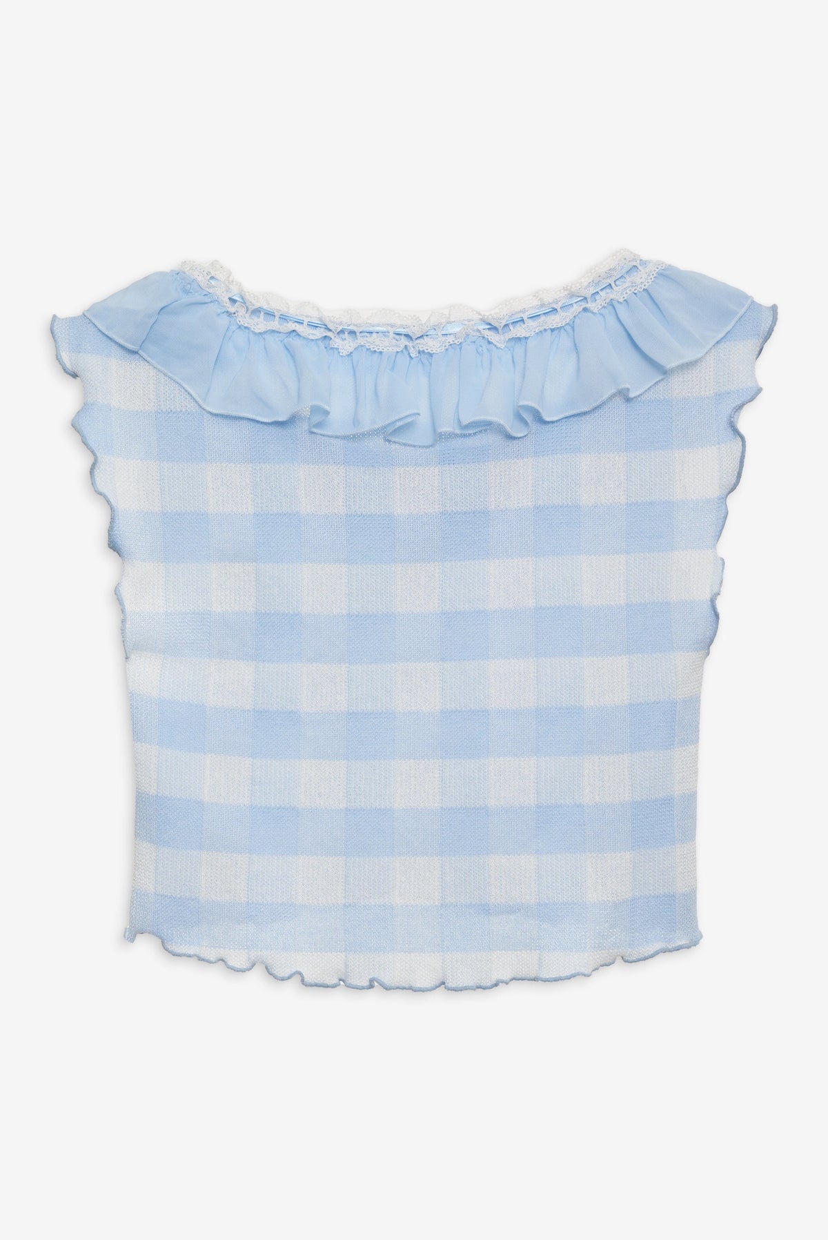 Brushed Gingham Knit Top Blue - For Love & Lemons