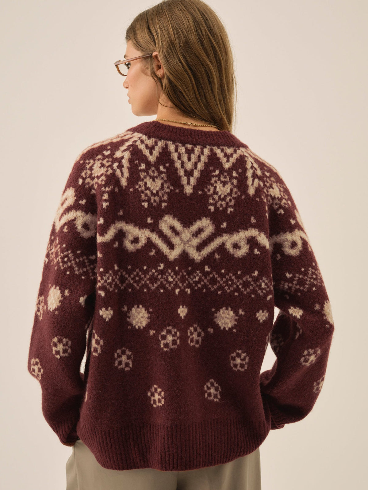 Arabella Intarsia Chunky Cardigan Mauve - For Love & Lemons