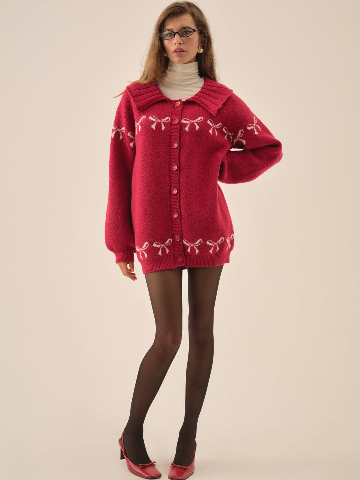 Bow Intarsia Knit Sweater Red - For Love & Lemons
