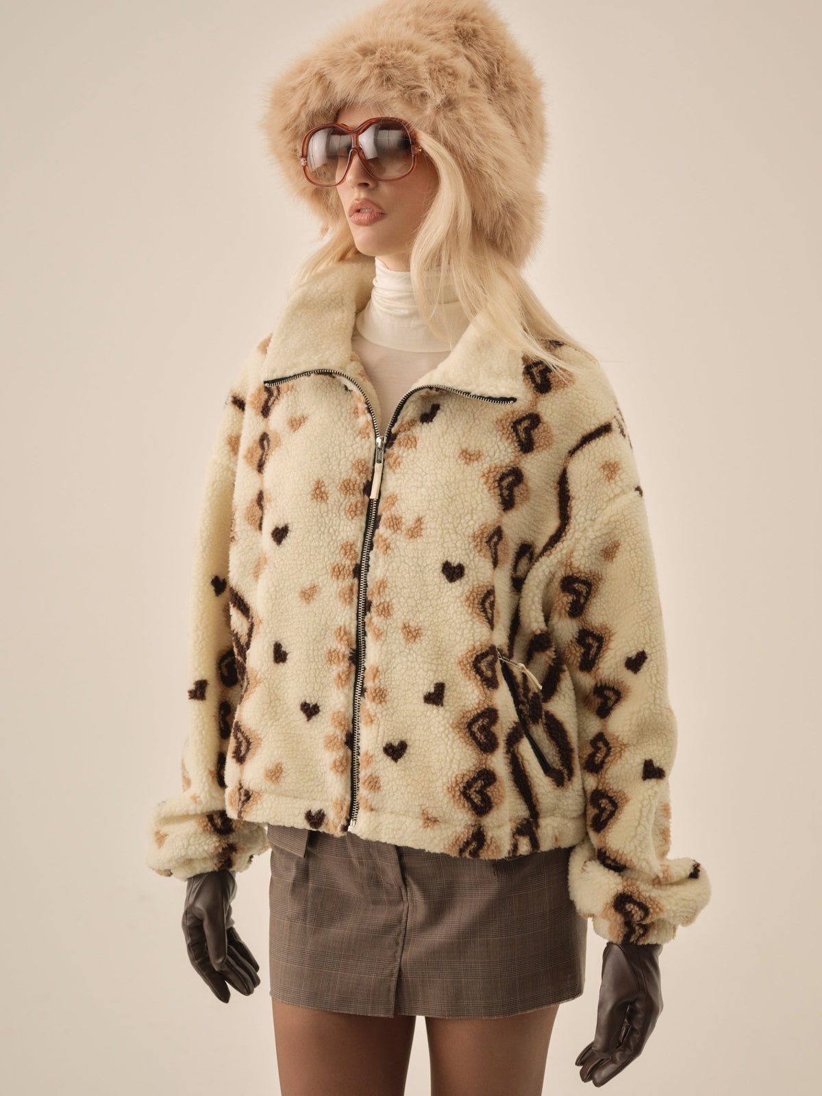 Betty Sherpa Zip Up Brown - For Love & Lemons