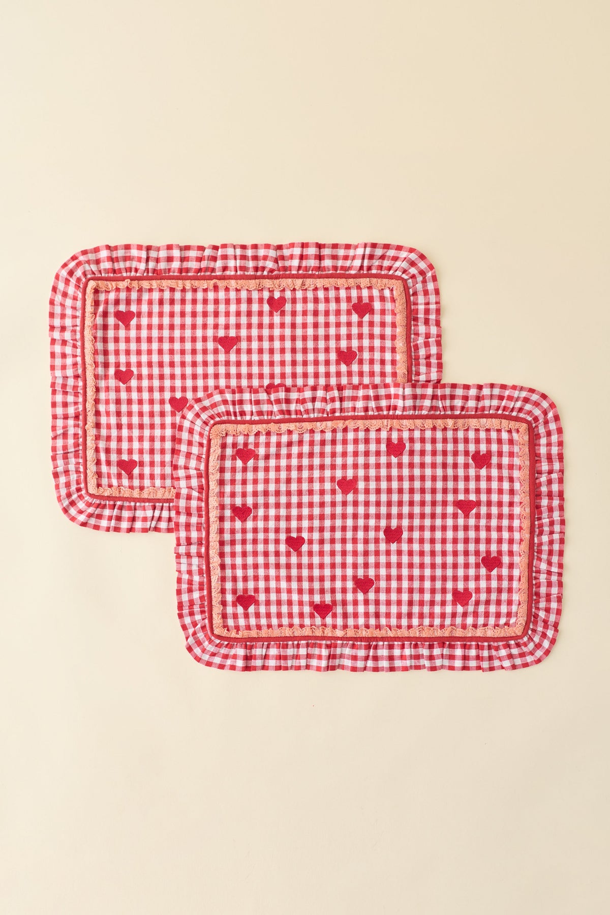 Gingham Ruffled Placemat Set Red - For Love & Lemons