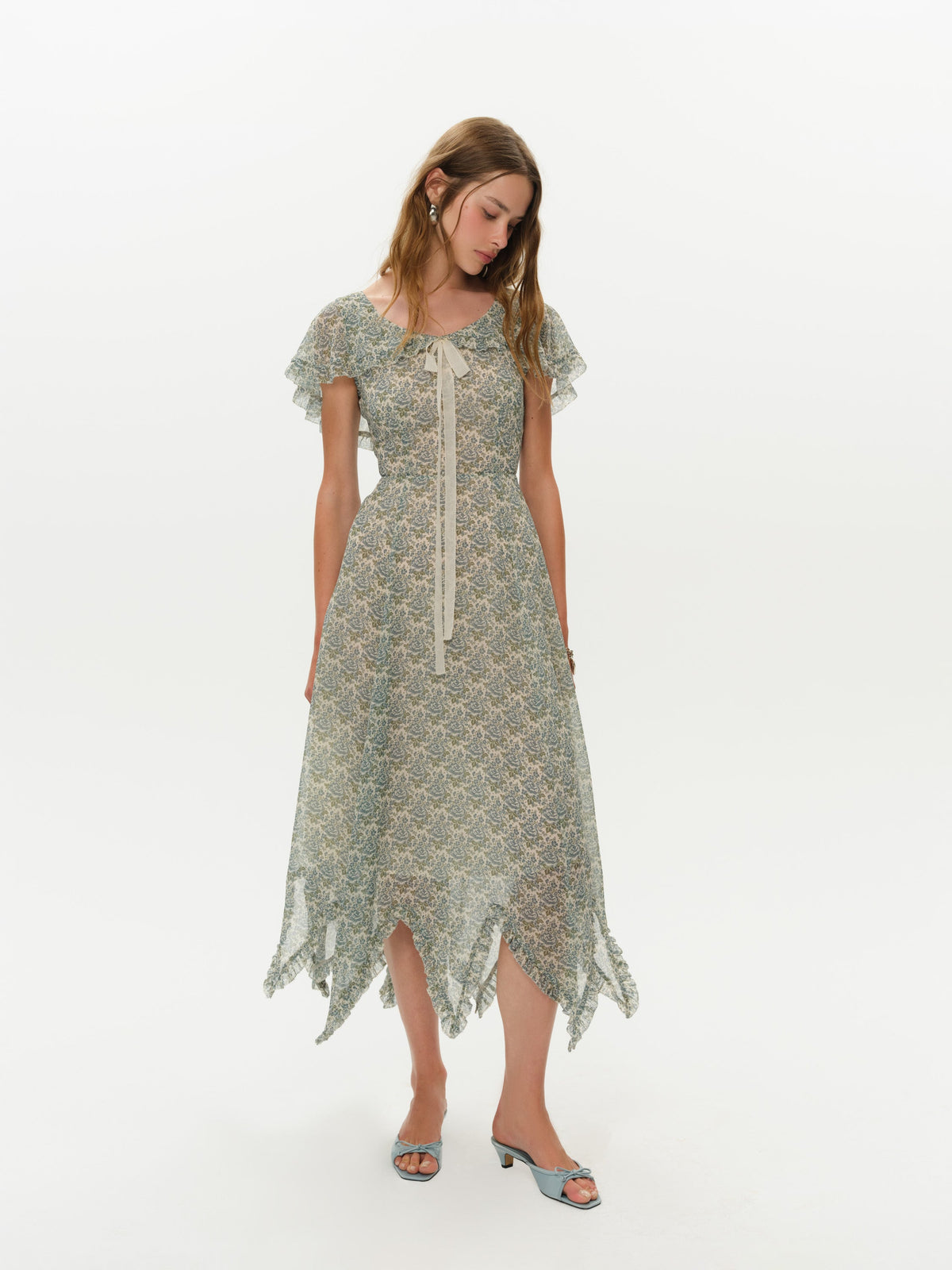 Primrose Posey Midi Dress Dusty Blue - For Love & Lemons
