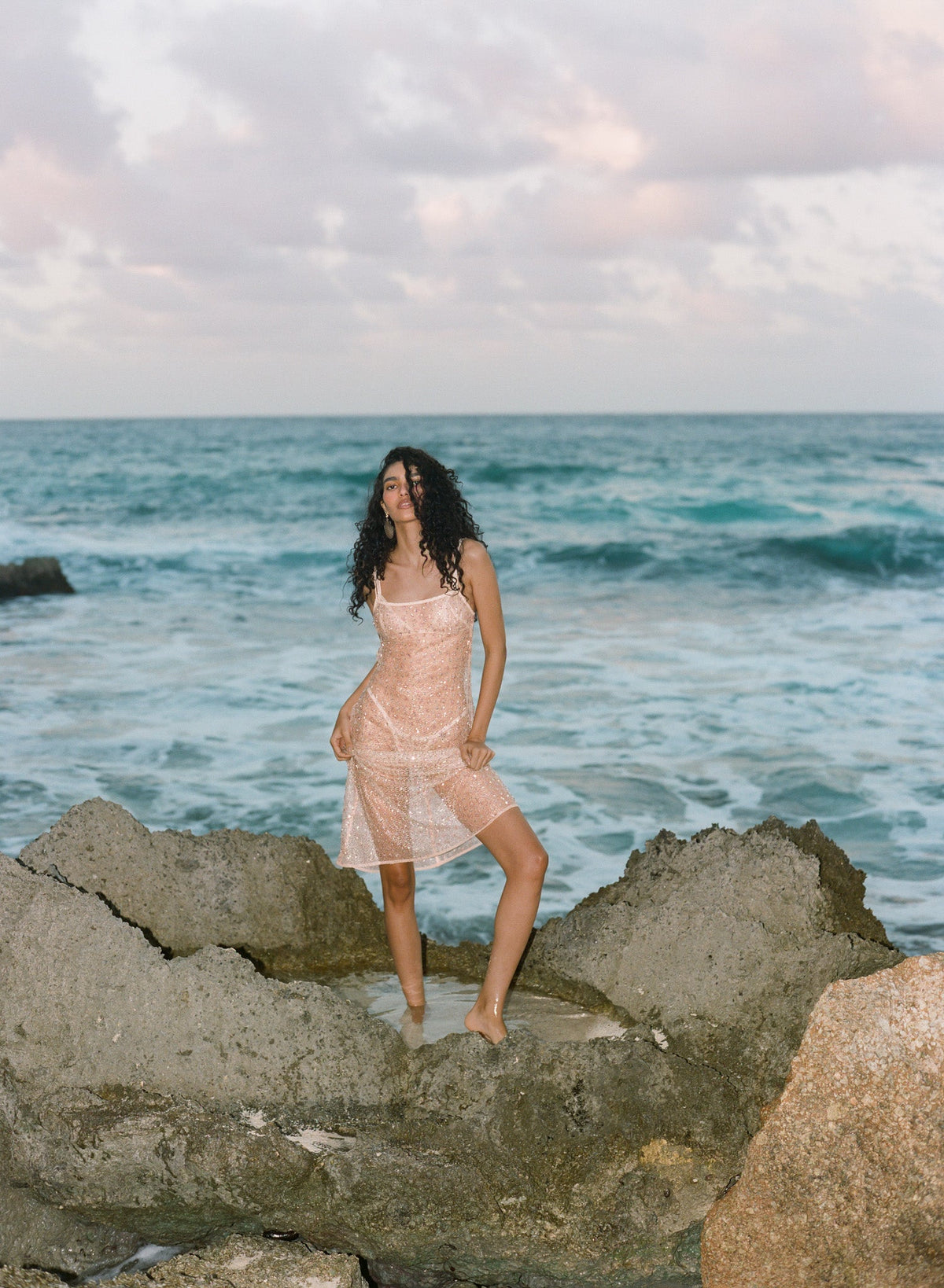 Washed Ashore Midi Slip Dress Blushy Nude - For Love & Lemons