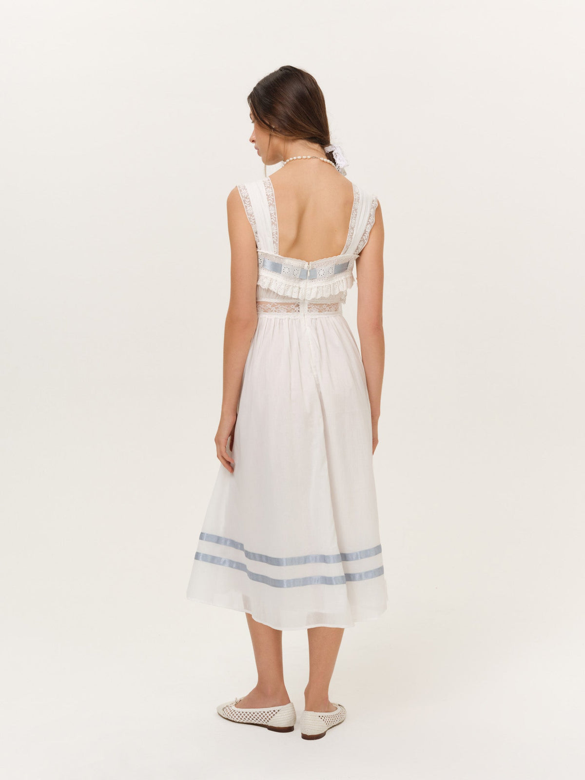 Fable Midi Dress White Blue - For Love & Lemons