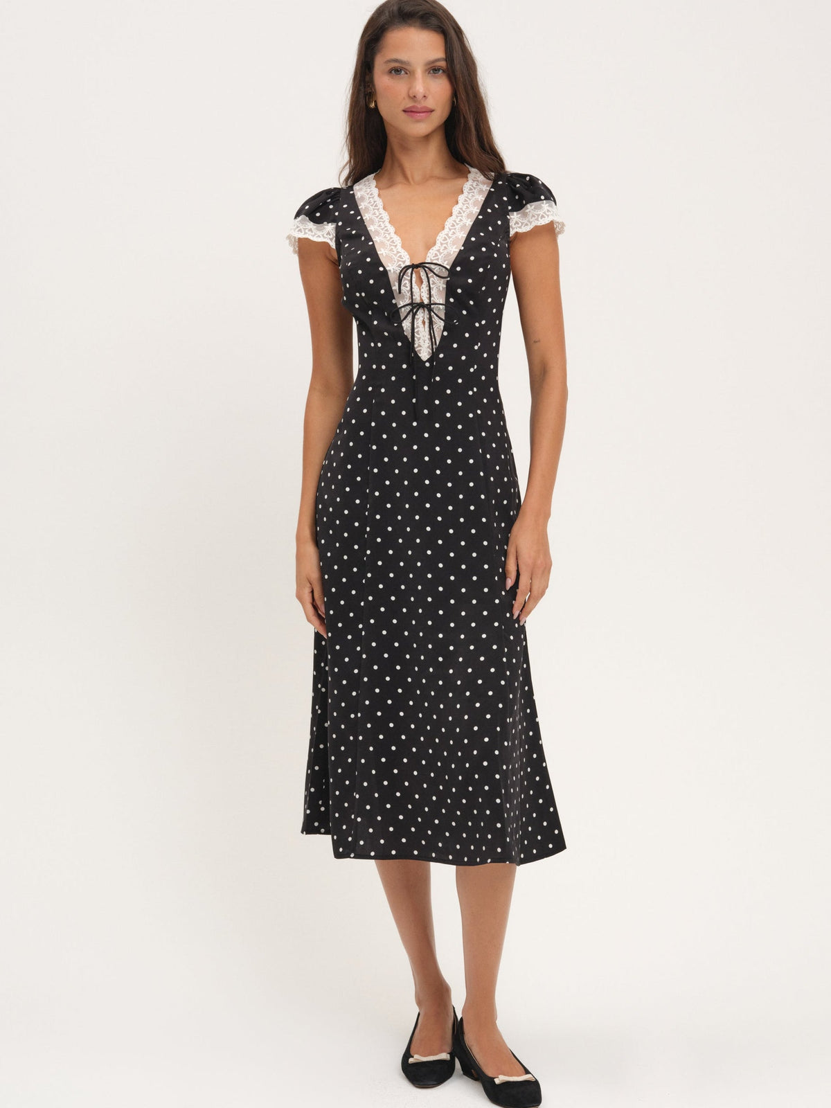Cross Your Heart Midi Dress Black Dot - For Love & Lemons