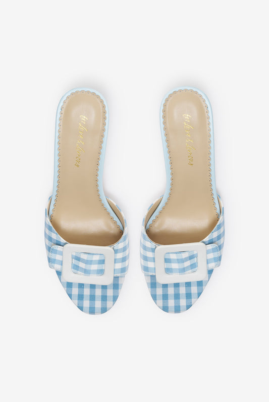 Eloise Gingham Buckle Mule Blue - For Love & Lemons