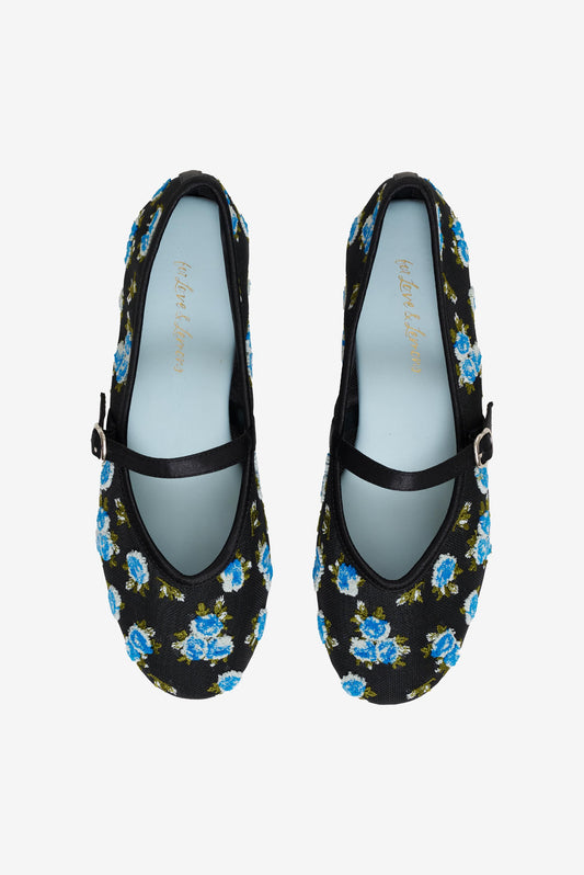 Evelyne Embroidered Ballet Flat Black - For Love & Lemons