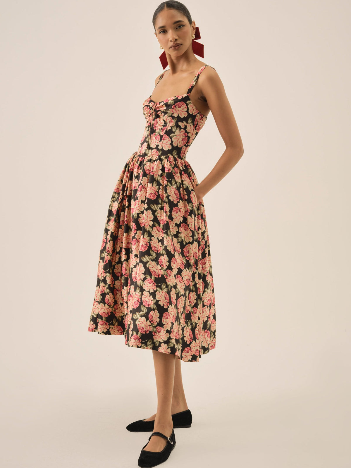 Belmond Floral Midi Dress Black - For Love & Lemons