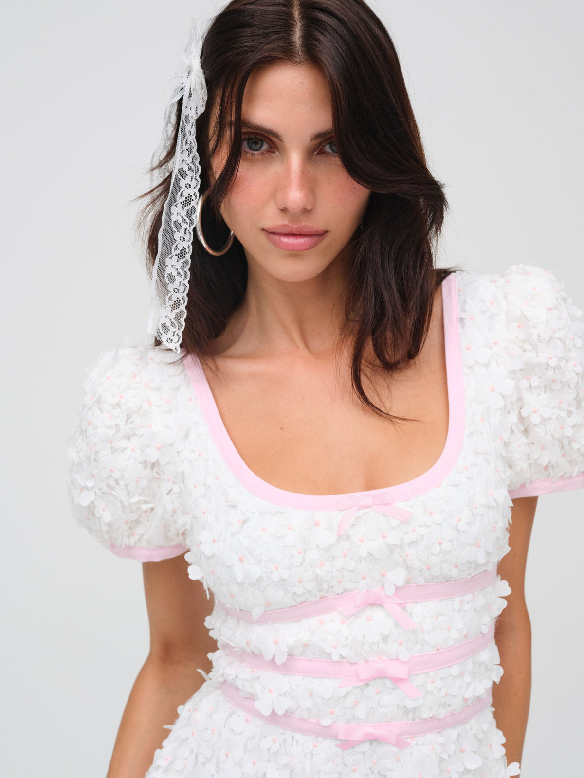 Stacked Blossom Lace Mini Dress White - For Love & Lemons