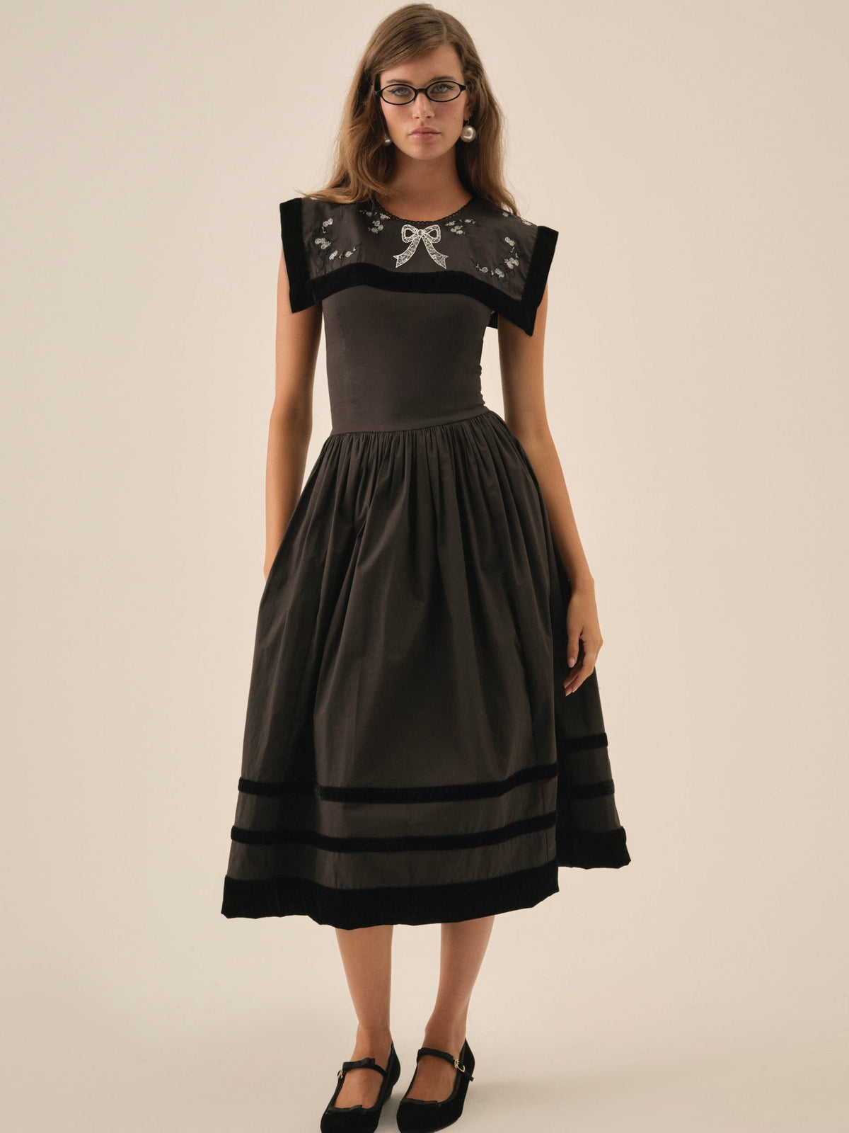 Train Station Poplin Midi Dress Black - For Love & Lemons