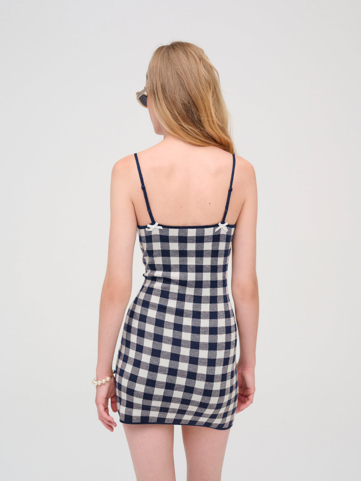 Gingham Knit Mini Dress Navy - For Love & Lemons