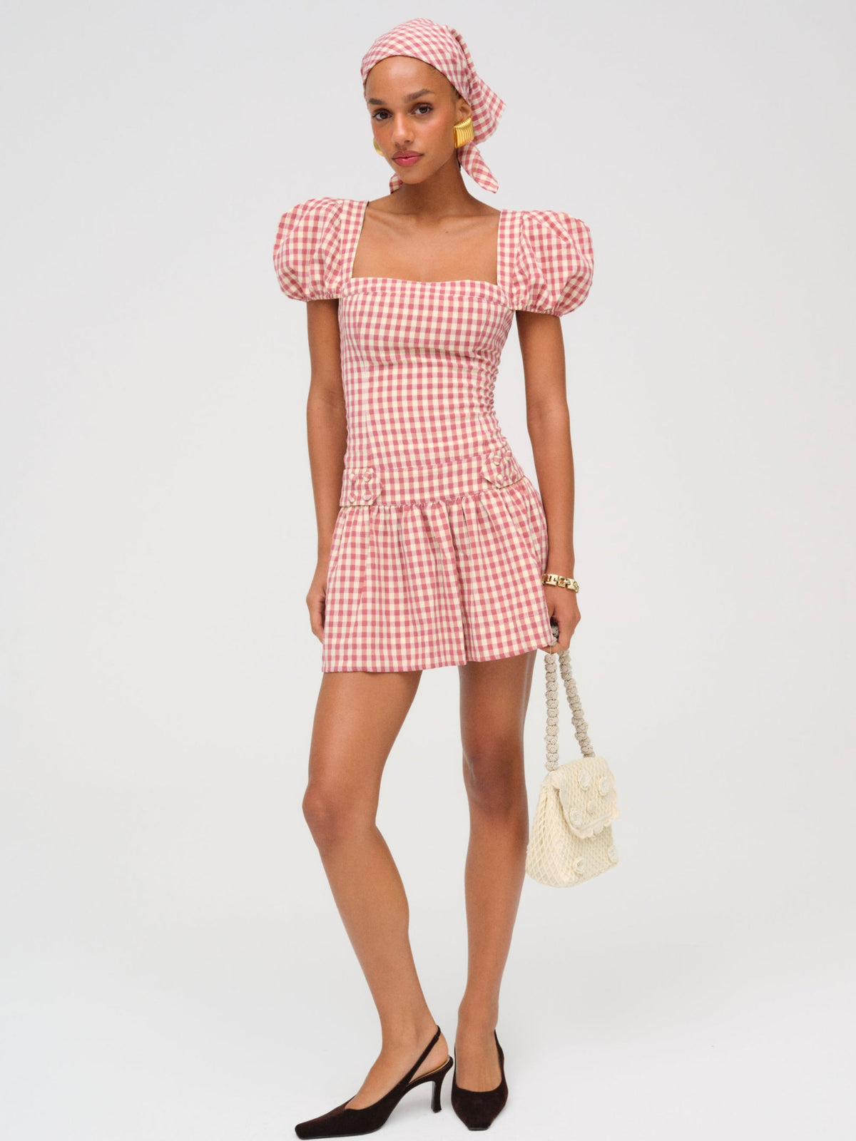Georgia Gingham Short Sleeve Mini Dress Mauve - For Love & Lemons