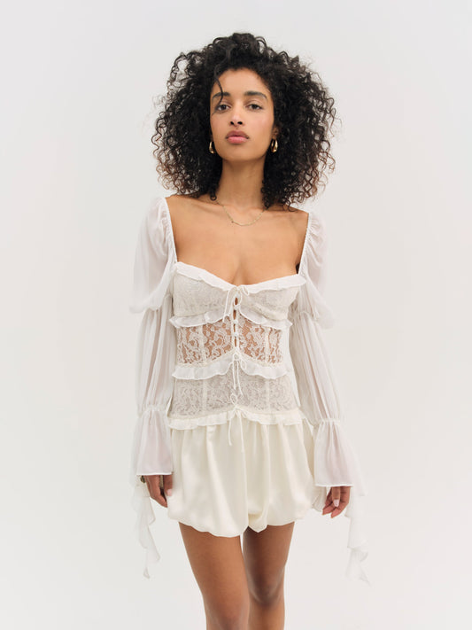 Lea Lace Long Sleeve Mini Dress Cream - For Love & Lemons