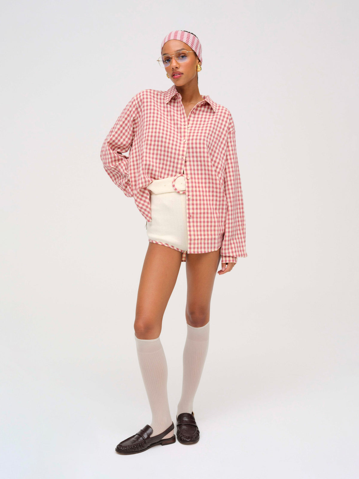 Georgia Gingham Button Down Mauve - For Love & Lemons