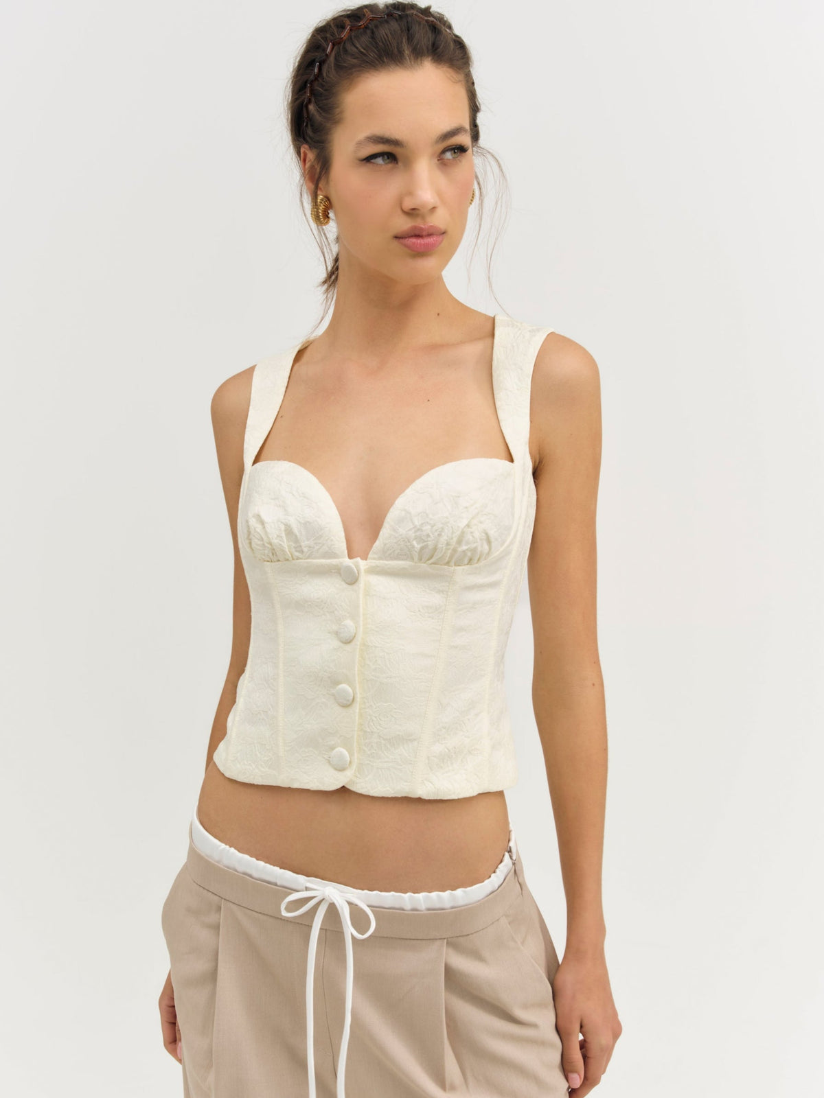 Rosie Jacquard Top Cream - For Love & Lemons