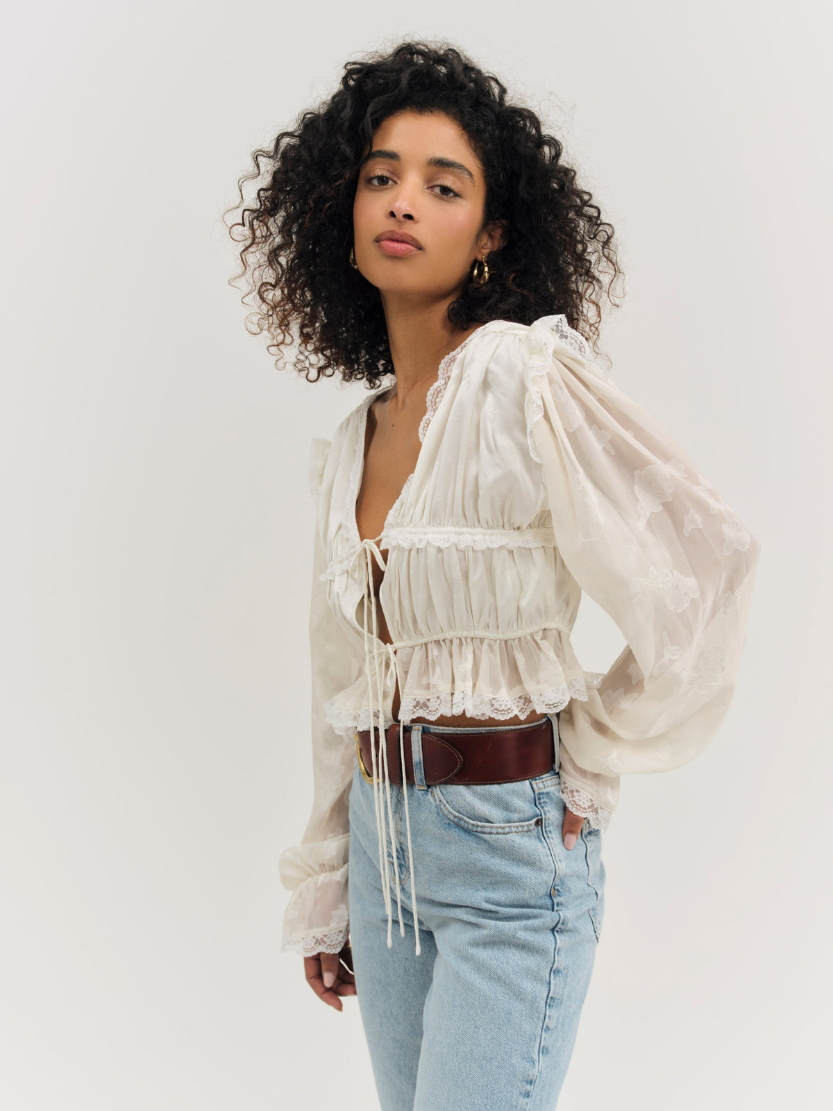 Jeanne Jacquard Top Cream - For Love & Lemons