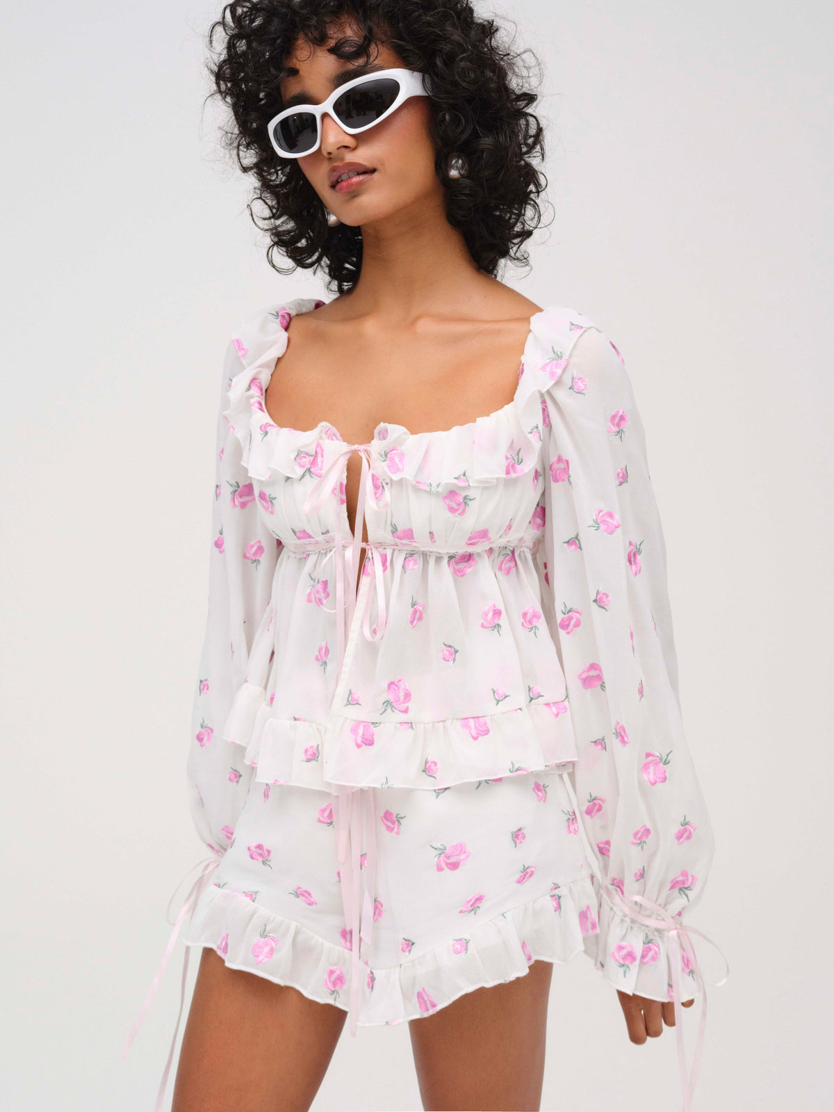 Fiona Floral Top White - For Love & Lemons