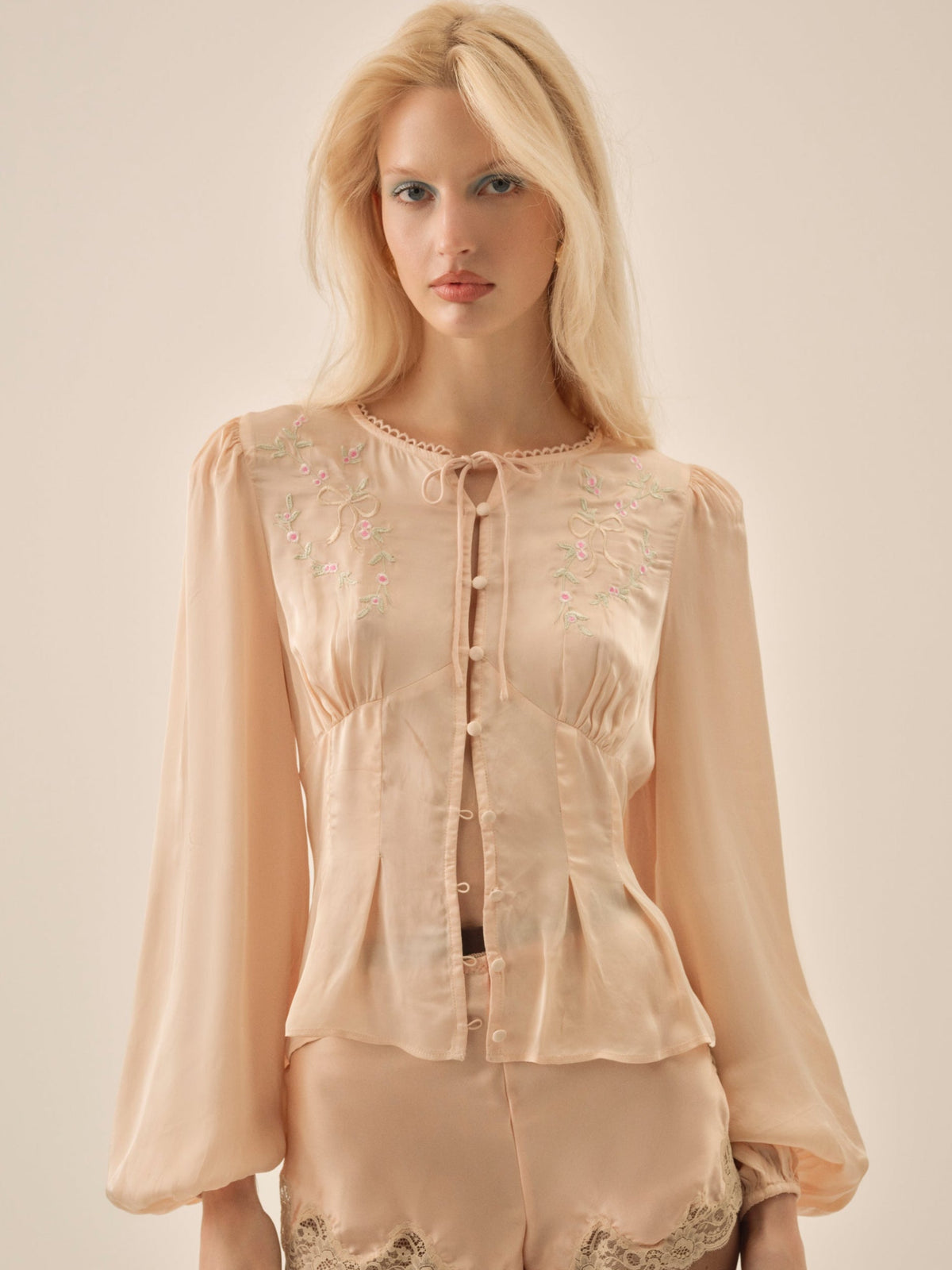 Betsy Bow Blouse Pale Peach - For Love & Lemons