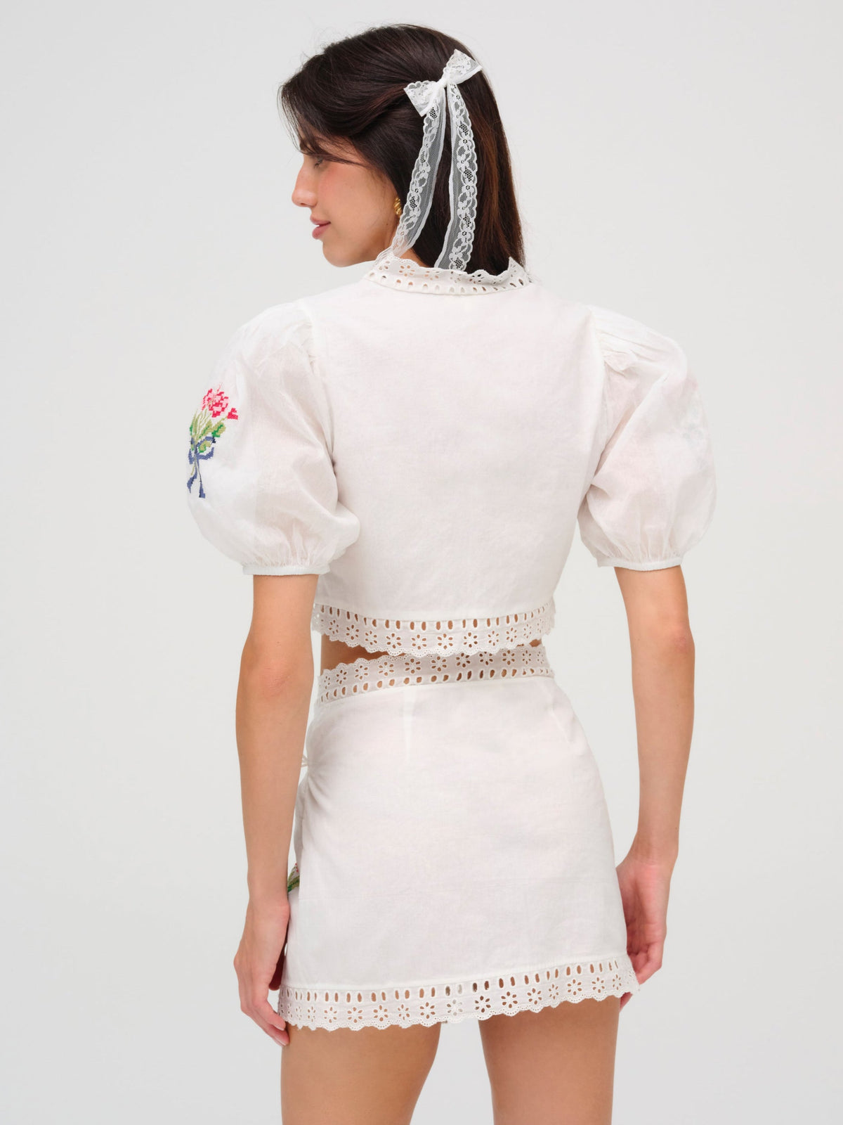 Mi Amore Embroidered Mini Skirt White - For Love & Lemons