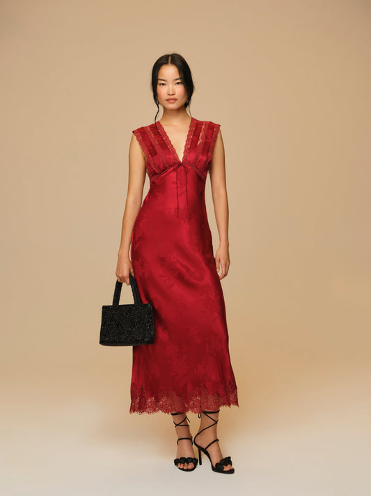 Adrift Satin Maxi Dress Red - For Love & Lemons