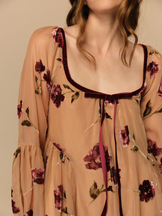 Flora Velvet Mini Dress Tan - For Love & Lemons
