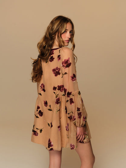 Flora Velvet Mini Dress Tan - For Love & Lemons