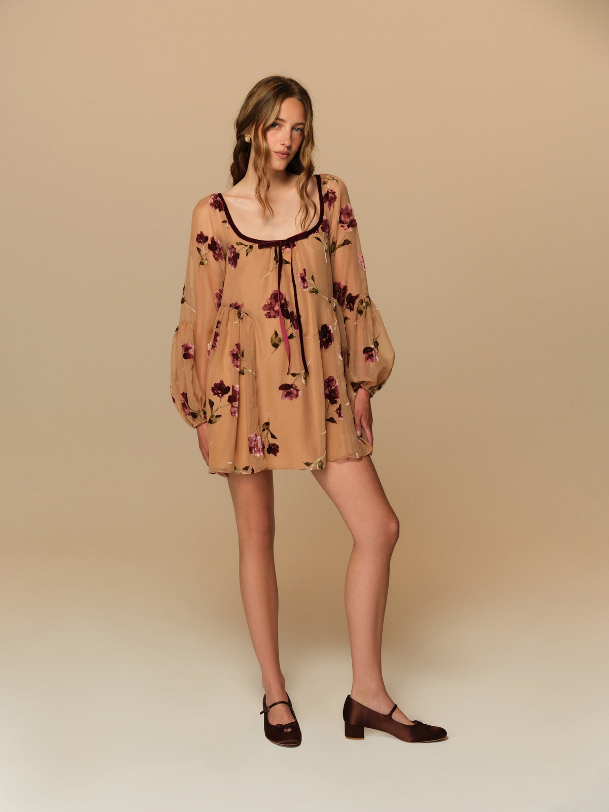 Flora Velvet Mini Dress Tan - For Love & Lemons