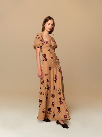 Flora Velvet Maxi Dress Tan - For Love & Lemons