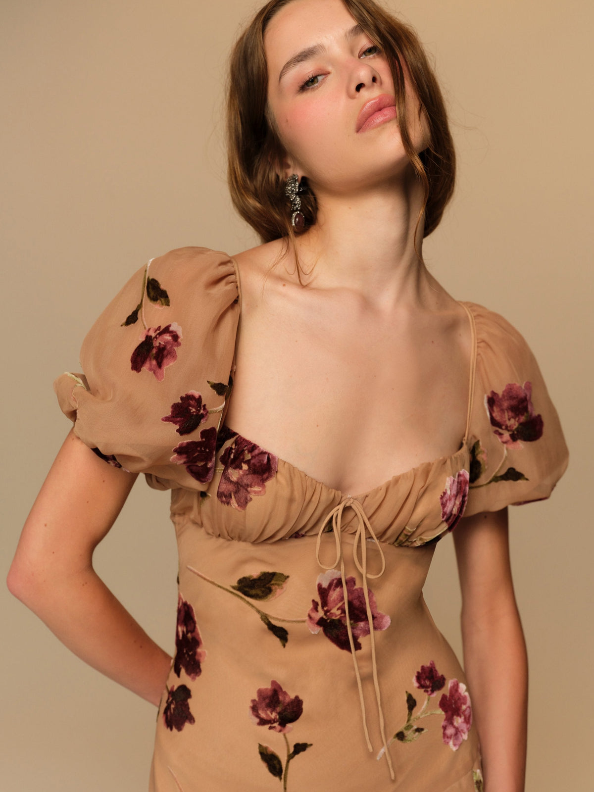 Flora Velvet Maxi Dress Tan - For Love & Lemons