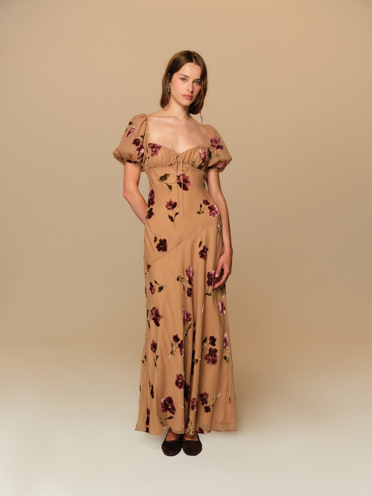 Flora Velvet Maxi Dress Tan - For Love & Lemons