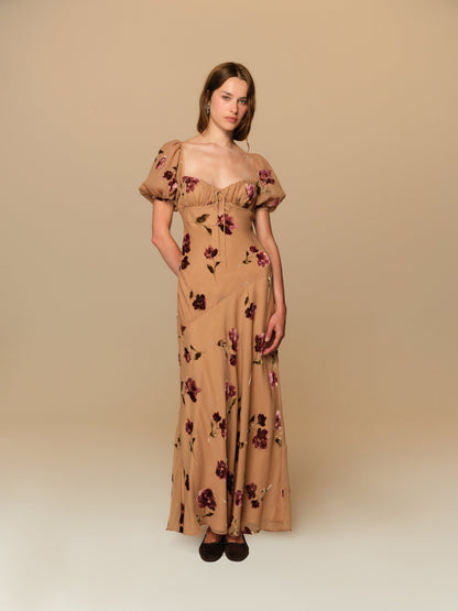 Flora Velvet Maxi Dress Tan - For Love & Lemons