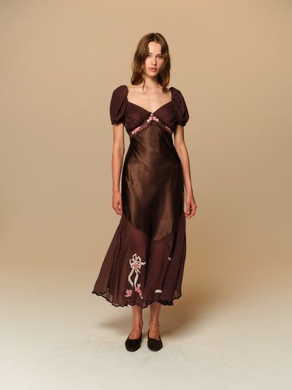 Loralai Midi Dress Chocolate Plum - For Love & Lemons