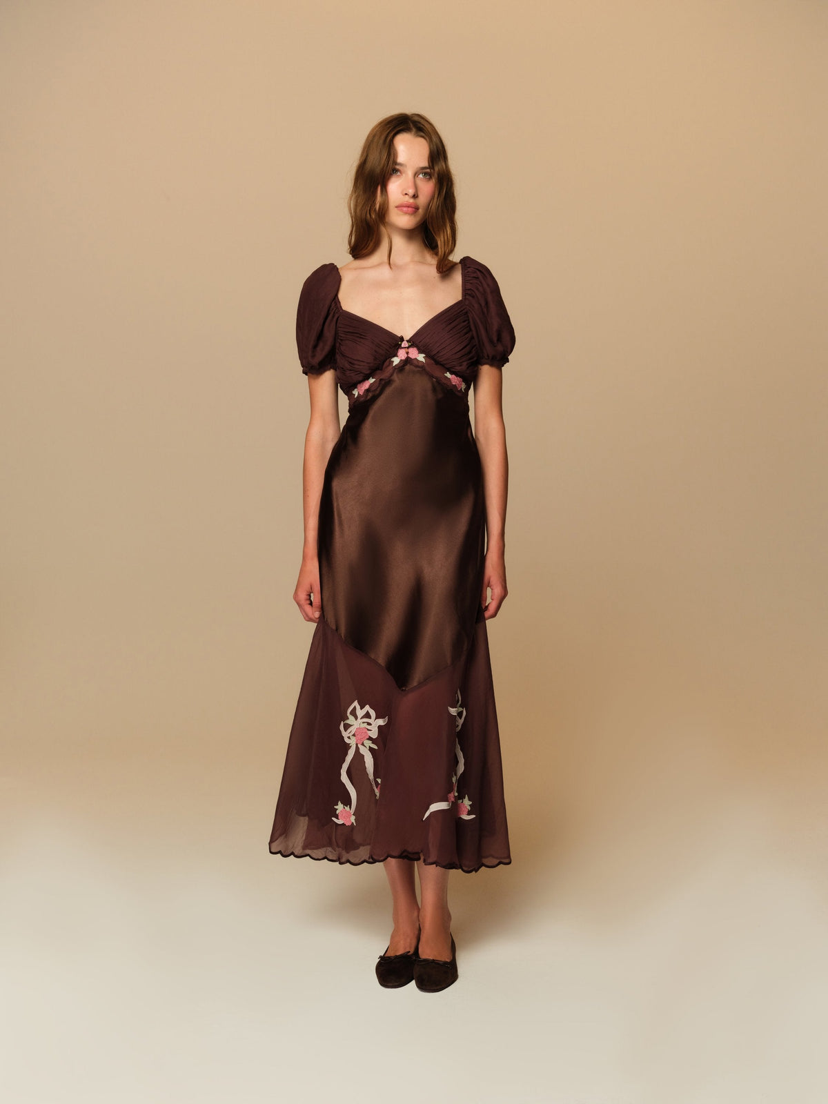 Loralai Midi Dress Chocolate Plum - For Love & Lemons
