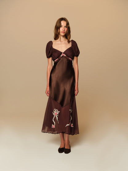 Loralai Midi Dress Chocolate Plum - For Love & Lemons