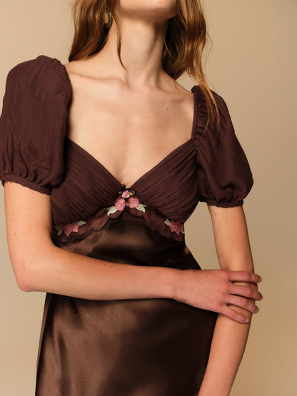 Loralai Midi Dress Chocolate Plum - For Love & Lemons
