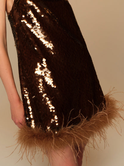 Goldie Sequin Mini Dress Brown - For Love & Lemons