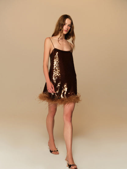 Goldie Sequin Mini Dress Brown - For Love & Lemons
