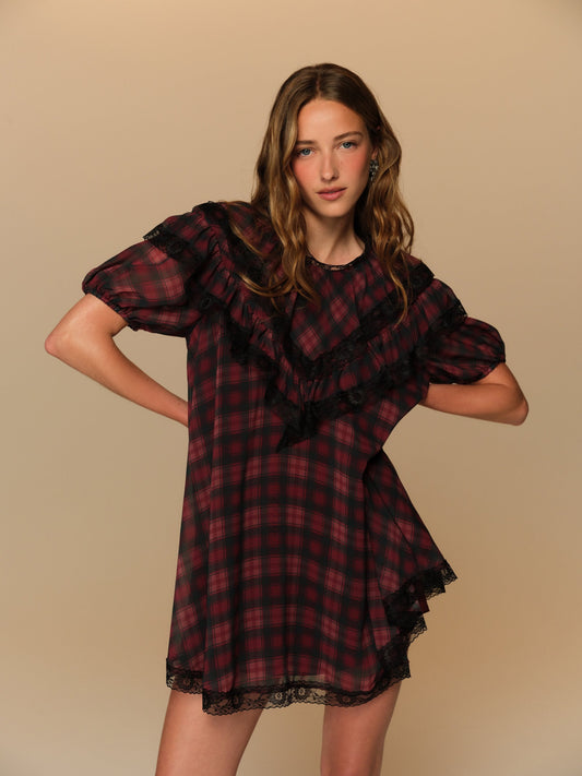 Jules Plaid Mini Dress Burgundy - For Love & Lemons