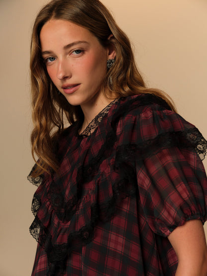 Jules Plaid Mini Dress Burgundy - For Love & Lemons