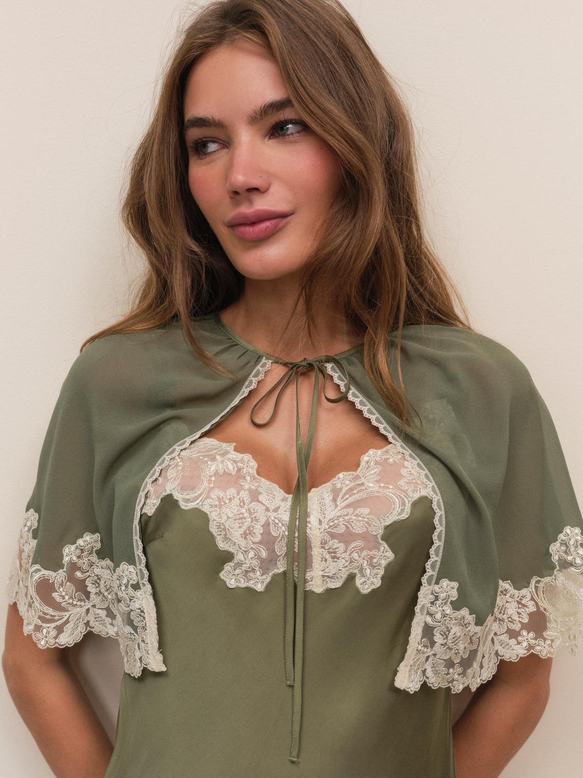 Nightfall Satin Slip Dress Olive - For Love & Lemons