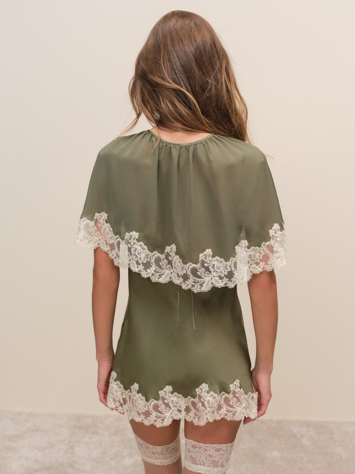 Nightfall Satin Slip Dress Olive - For Love & Lemons