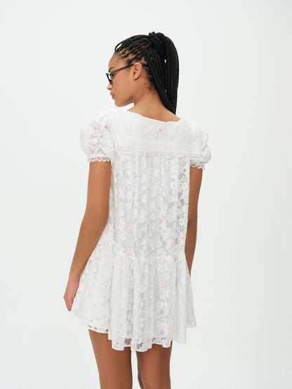 Ditsy Petal Babydoll Mini Dress White - For Love & Lemons