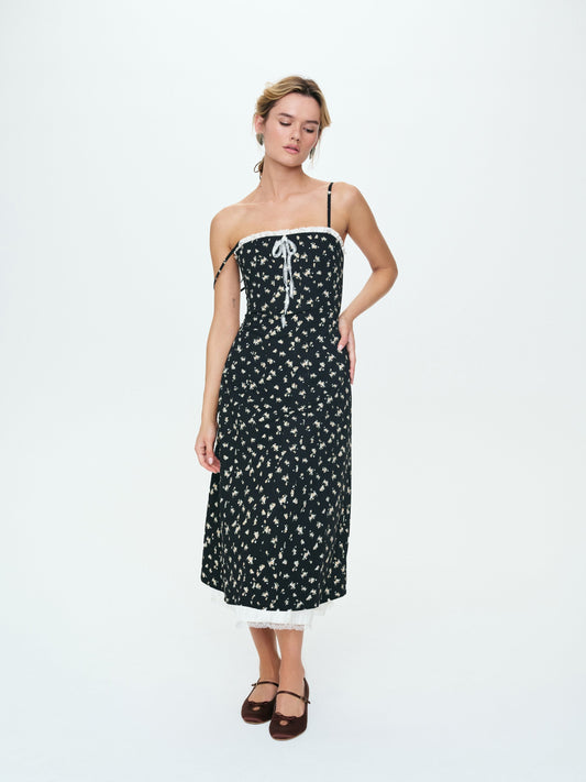 Baby Bows Patchwork Midi Dress Black - For Love & Lemons