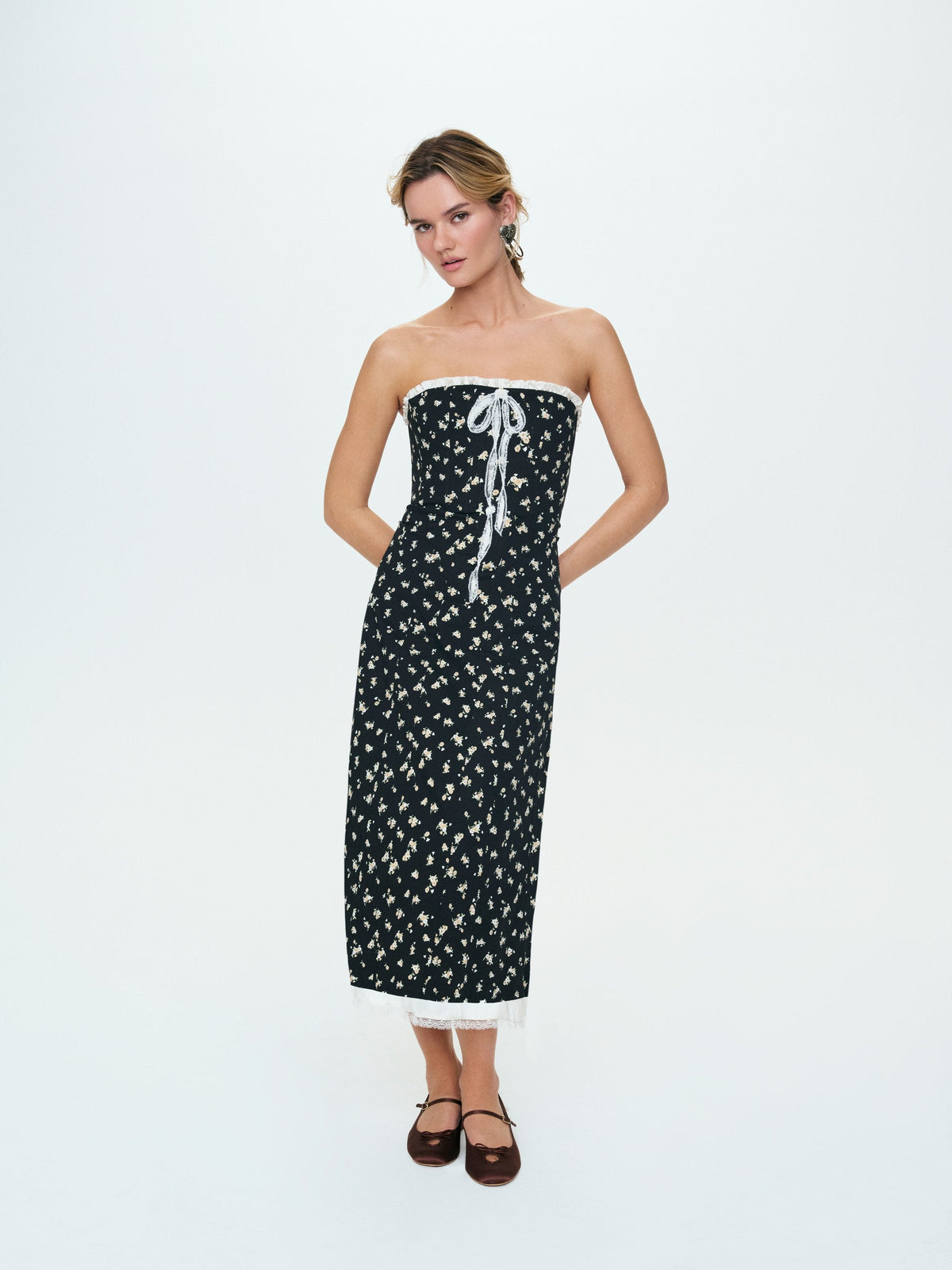 Baby Bows Patchwork Midi Dress Black - For Love & Lemons