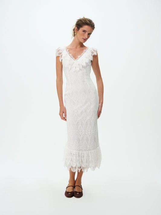 Victorian Cascade Lace Midi Dress Ivory - For Love & Lemons