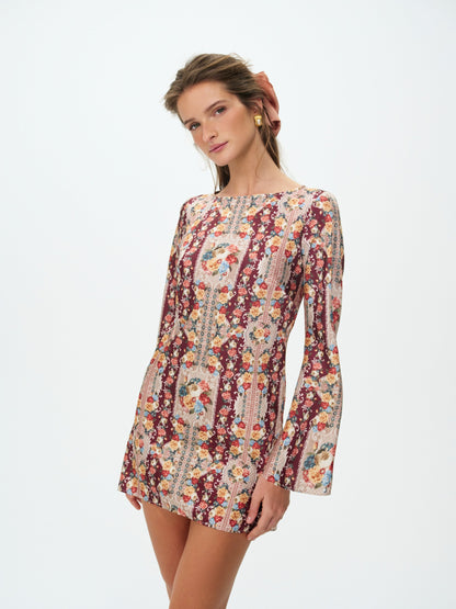 Maple Rose Mini Dress Burgundy - For Love & Lemons